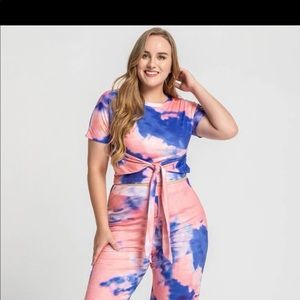 Plus Tie Dye Knot Front tee & Wide leg pants